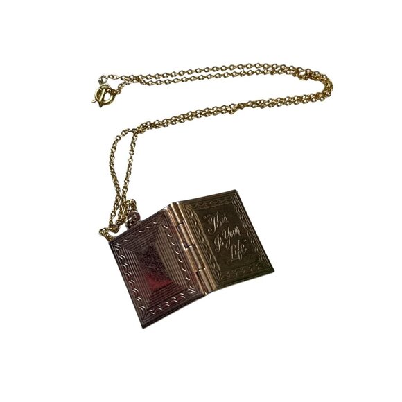 Gold Tone This Is Your Life Book Locket Pendant Necklace 18 Inch Vintage Gift - Picture 6 of 8